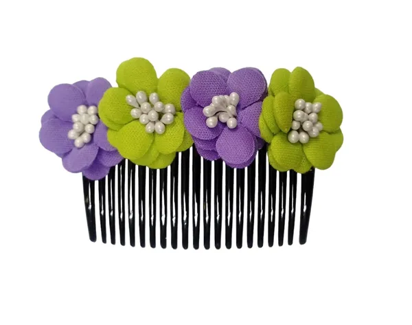 Purple_And_Green_Floral_Hair_Comb_Pin_Floral_For_Women_And_Girls_Hair