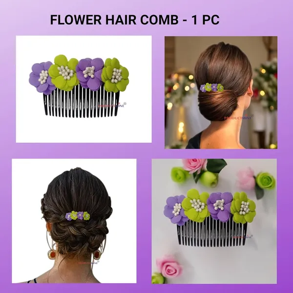 Purple_And_Green_Floral_Hair_Comb_Pin_Floral_For_Women_And_Girls_Hair