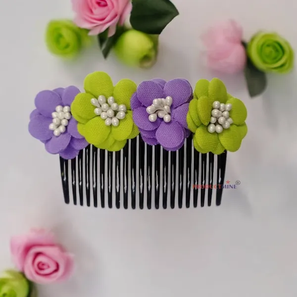 Purple_And_Green_Floral_Hair_Comb_Pin_Floral_For_Women_And_Girls_Hair