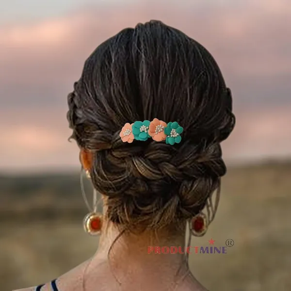 Peach_And_Green_Floral_Hair_Comb_Pin_Floral_For_Women_And_Girls_Hair