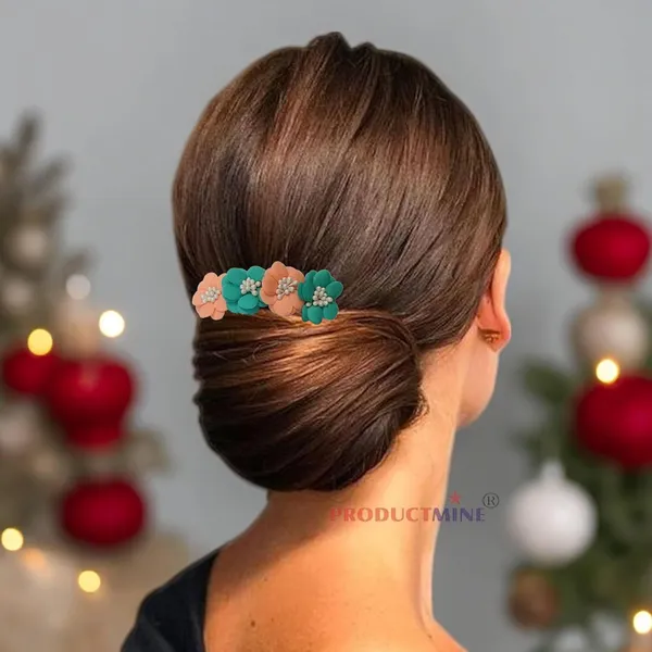 Peach_And_Green_Floral_Hair_Comb_Pin_Floral_For_Women_And_Girls_Hair