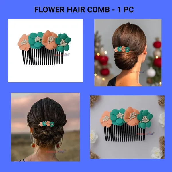 Peach_And_Green_Floral_Hair_Comb_Pin_Floral_For_Women_And_Girls_Hair