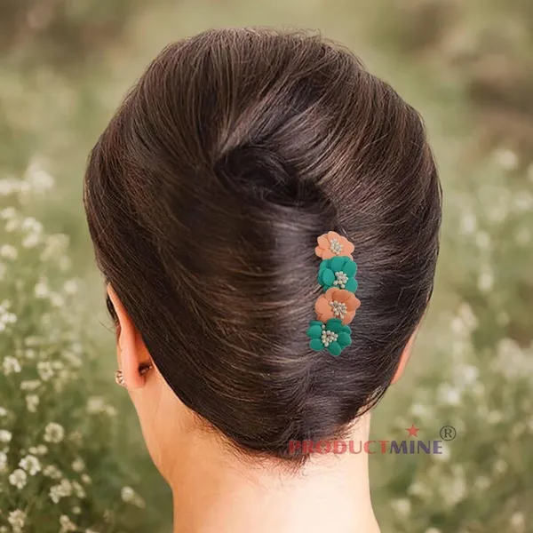Peach_And_Green_Floral_Hair_Comb_Pin_Floral_For_Women_And_Girls_Hair