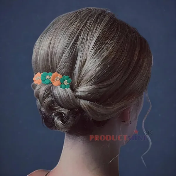 Peach_And_Green_Floral_Hair_Comb_Pin_Floral_For_Women_And_Girls_Hair