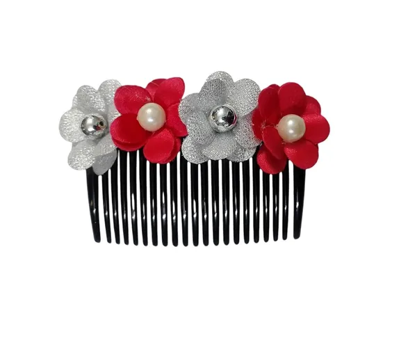 Silver_And_Magenta_Pink_Floral_Hair_Comb_Pin_Floral_For_Women_And_Girls_Hair