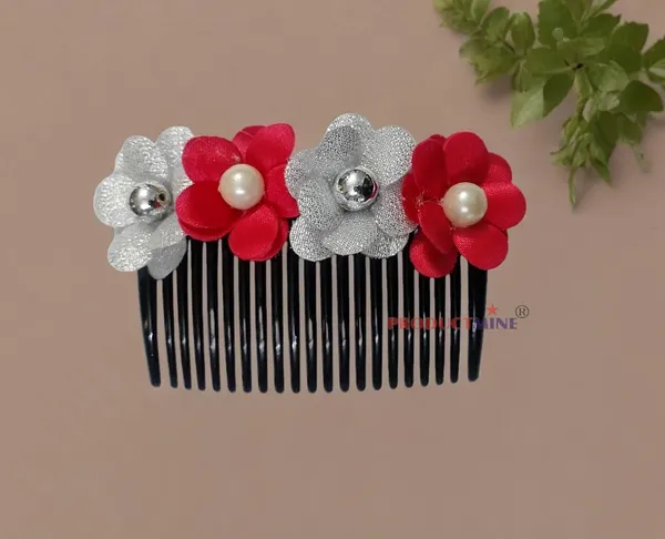 Silver_And_Magenta_Pink_Floral_Hair_Comb_Pin_Floral_For_Women_And_Girls_Hair
