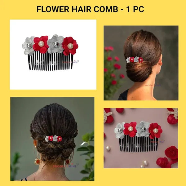 Silver_And_Magenta_Pink_Floral_Hair_Comb_Pin_Floral_For_Women_And_Girls_Hair