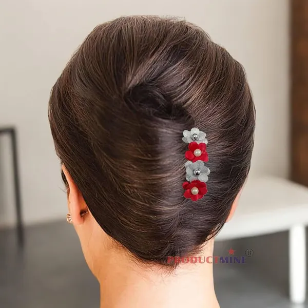 Silver_And_Magenta_Pink_Floral_Hair_Comb_Pin_Floral_For_Women_And_Girls_Hair