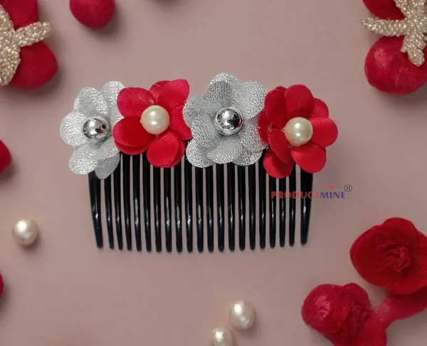 Silver_And_Magenta_Pink_Floral_Hair_Comb_Pin_Floral_For_Women_And_Girls_Hair