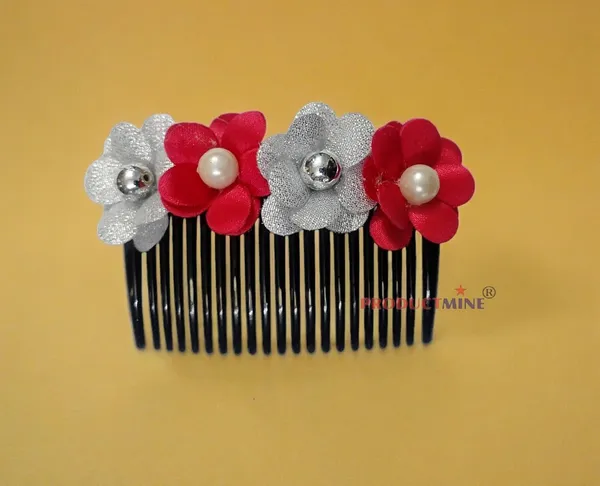 Silver_And_Magenta_Pink_Floral_Hair_Comb_Pin_Floral_For_Women_And_Girls_Hair