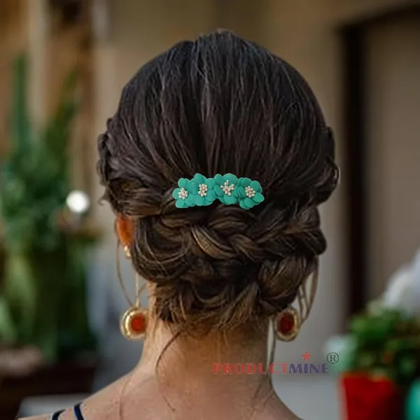 Tuquoise_Green_Floral_Hair_Comb_Pin_Floral_For_Women_And_Girls_Hair