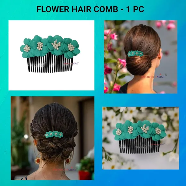 Tuquoise_Green_Floral_Hair_Comb_Pin_Floral_For_Women_And_Girls_Hair