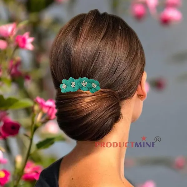 Tuquoise_Green_Floral_Hair_Comb_Pin_Floral_For_Women_And_Girls_Hair