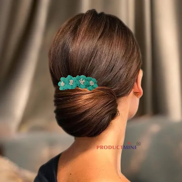 Tuquoise_Green_Floral_Hair_Comb_Pin_Floral_For_Women_And_Girls_Hair