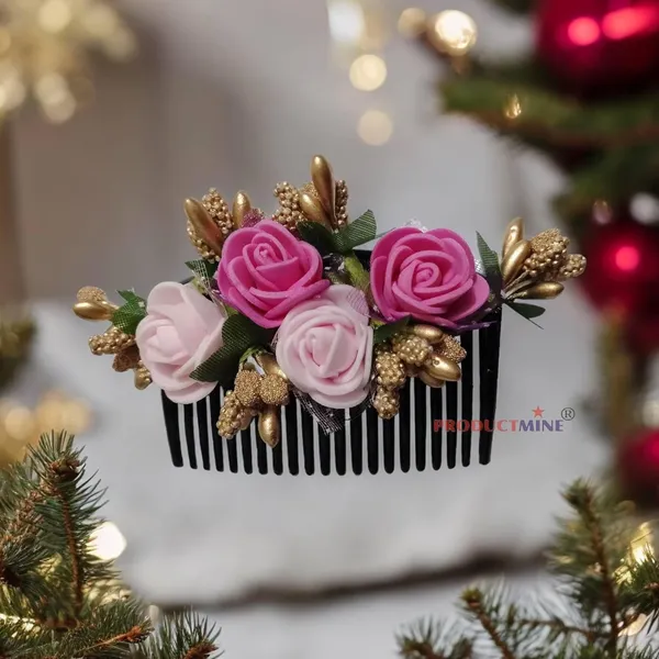 Dark_Pink_And_Baby_Pink_Floral_Hair_Comb_Pin_For_Women_And_Girls_Hair