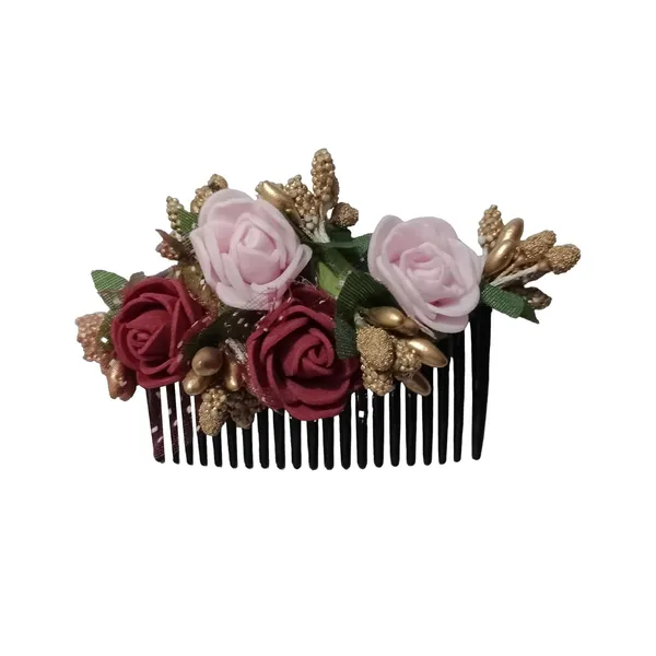 Pink_And_Maroon_Floral_Hair_Comb_Pin_Floral_For_Women_And_Girls_Hair