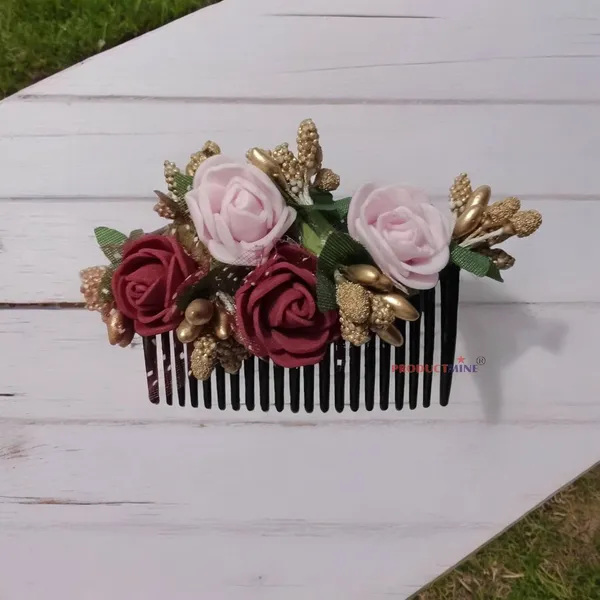 Pink_And_Maroon_Floral_Hair_Comb_Pin_Floral_For_Women_And_Girls_Hair