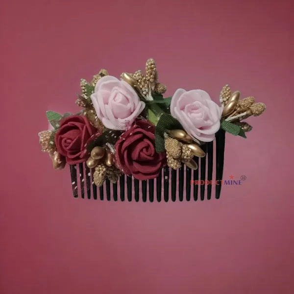 Pink_And_Maroon_Floral_Hair_Comb_Pin_Floral_For_Women_And_Girls_Hair