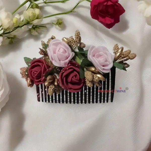 Pink_And_Maroon_Floral_Hair_Comb_Pin_Floral_For_Women_And_Girls_Hair