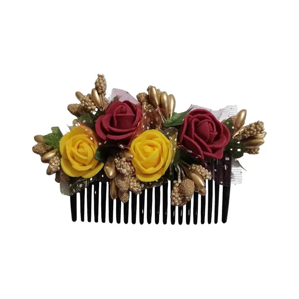 Maroon_And_Yellow_Floral_Hair_Comb_Pin_Floral_For_Women_And_Girls_Hair