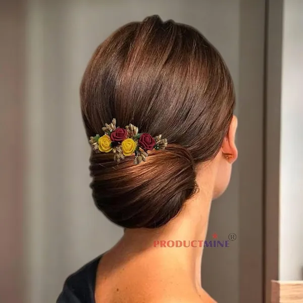 Maroon_And_Yellow_Floral_Hair_Comb_Pin_Floral_For_Women_And_Girls_Hair