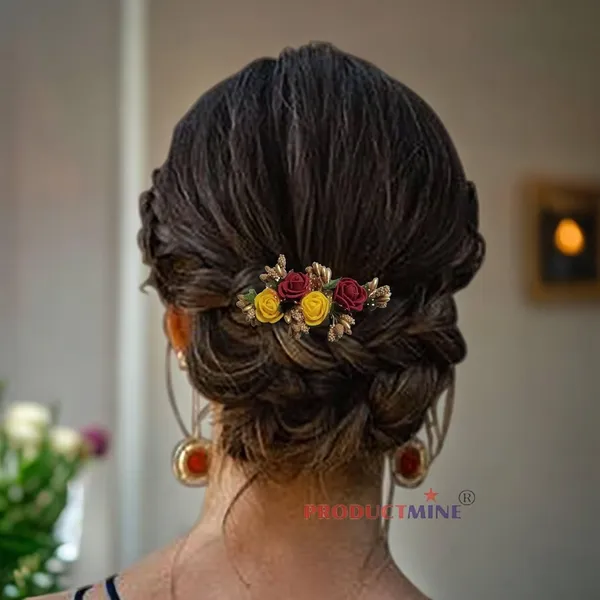 Maroon_And_Yellow_Floral_Hair_Comb_Pin_Floral_For_Women_And_Girls_Hair