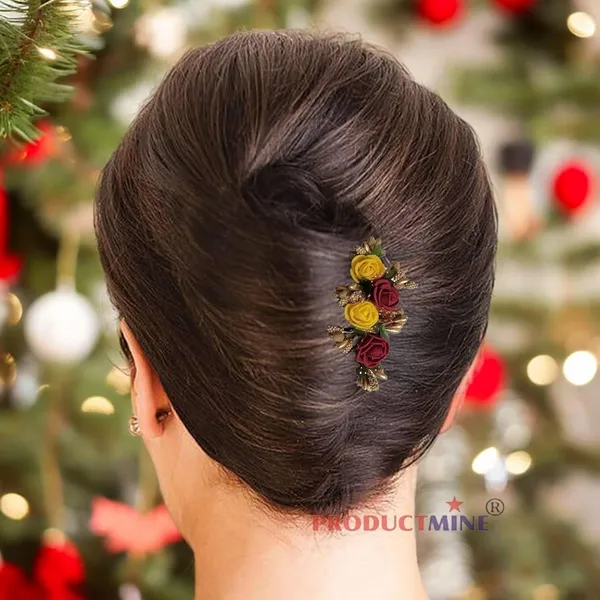 Maroon_And_Yellow_Floral_Hair_Comb_Pin_Floral_For_Women_And_Girls_Hair