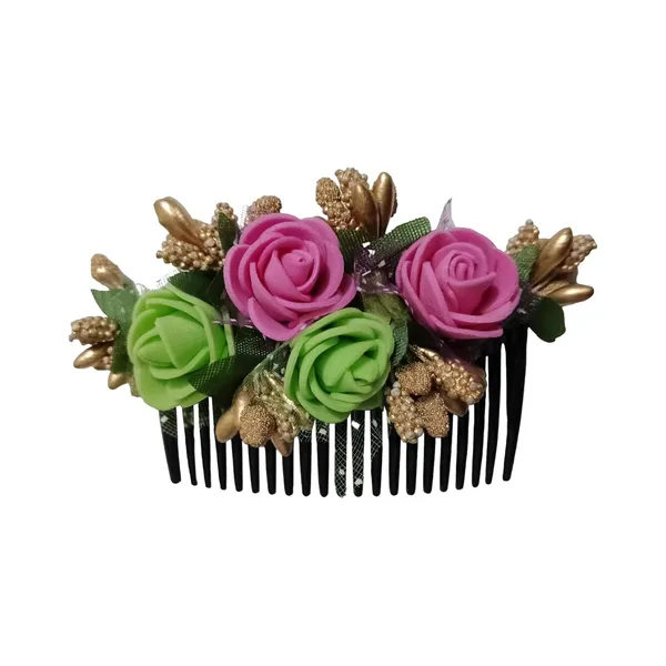 Pink_And_Green_Floral_Hair_Comb_Pin_Floral_For_Women_And_Girls_Hair