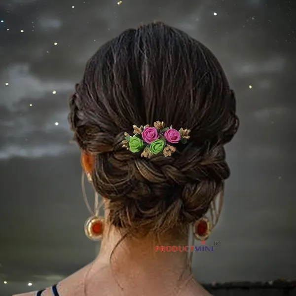 Pink_And_Green_Floral_Hair_Comb_Pin_Floral_For_Women_And_Girls_Hair