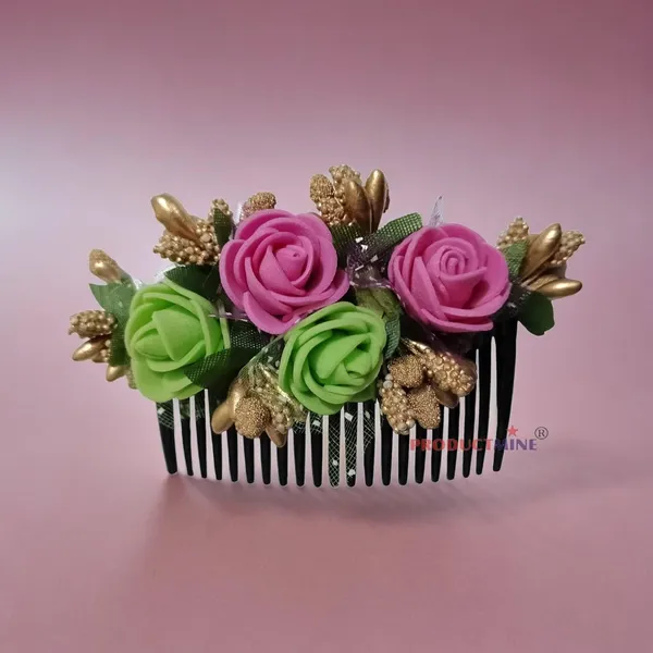 Pink_And_Green_Floral_Hair_Comb_Pin_Floral_For_Women_And_Girls_Hair
