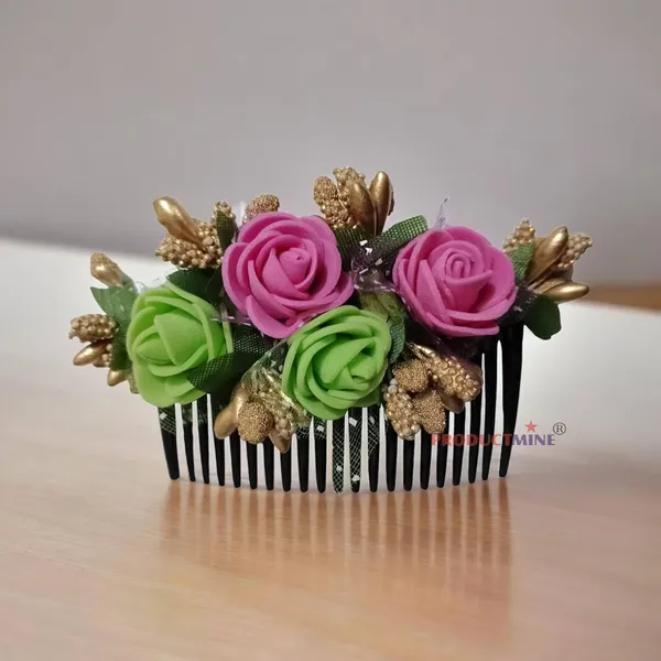 Pink_And_Green_Floral_Hair_Comb_Pin_Floral_For_Women_And_Girls_Hair