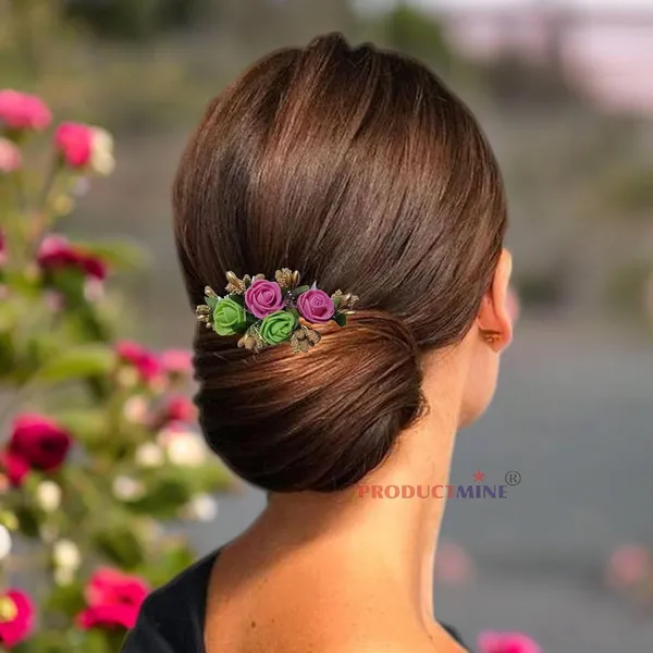 Pink_And_Green_Floral_Hair_Comb_Pin_Floral_For_Women_And_Girls_Hair