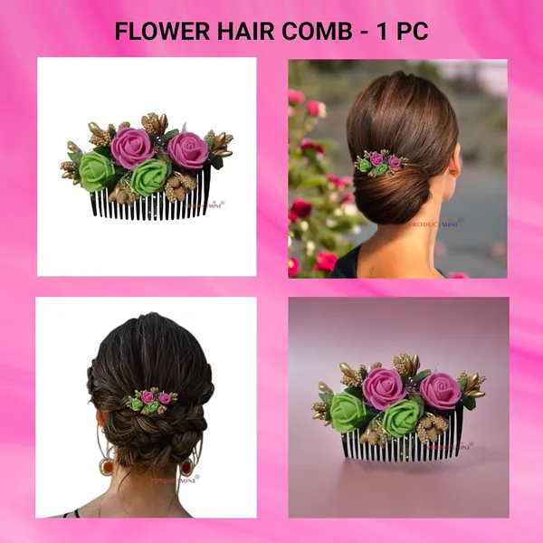 Pink_And_Green_Floral_Hair_Comb_Pin_Floral_For_Women_And_Girls_Hair