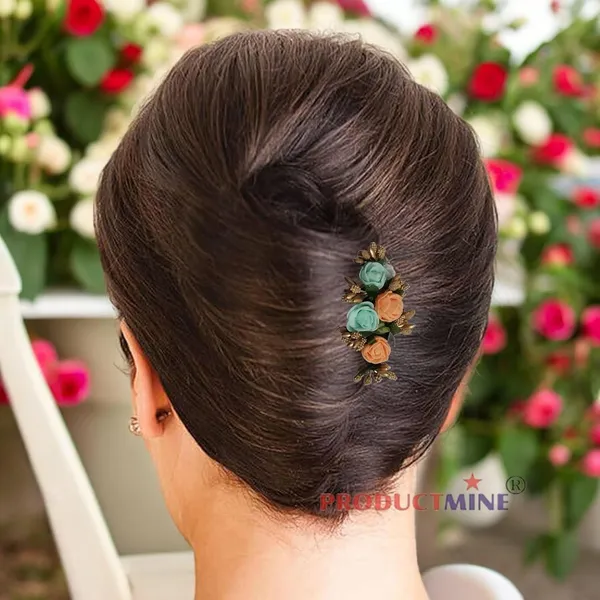 Orange_And_Aqua_Green_Floral_Hair_Comb_Pin_Floral_For_Women_And_Girls_Hair