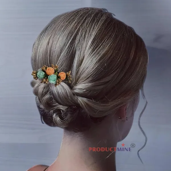 Orange_And_Aqua_Green_Floral_Hair_Comb_Pin_Floral_For_Women_And_Girls_Hair