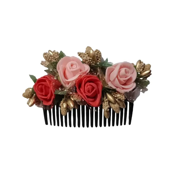 Red_And_Peach_Floral_Hair_Comb_Pin_Floral_For_Women_And_Girls_Hair