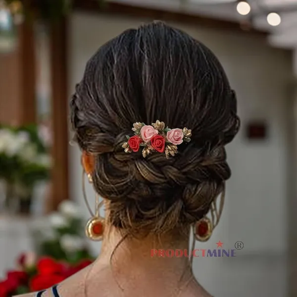 Red_And_Peach_Floral_Hair_Comb_Pin_Floral_For_Women_And_Girls_Hair