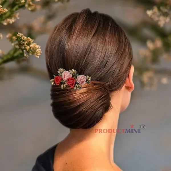 Red_And_Peach_Floral_Hair_Comb_Pin_Floral_For_Women_And_Girls_Hair