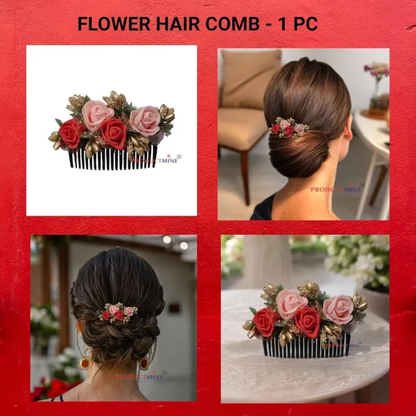 Red_And_Peach_Floral_Hair_Comb_Pin_Floral_For_Women_And_Girls_Hair