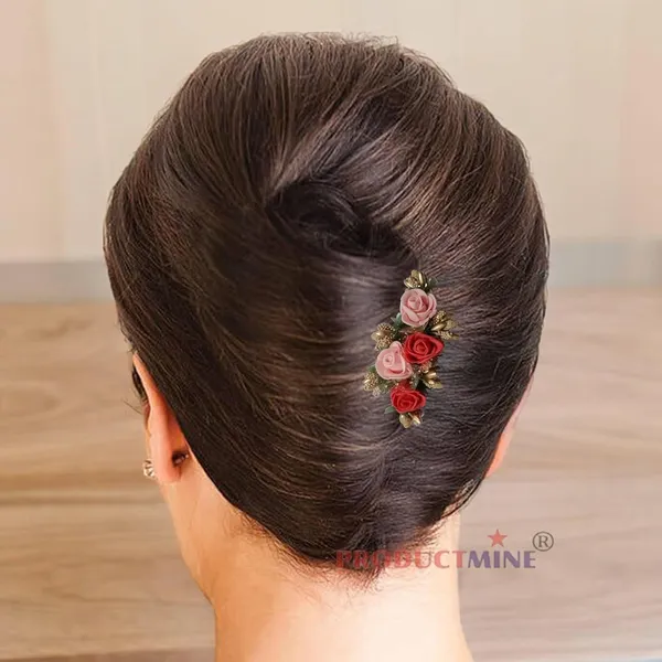 Red_And_Peach_Floral_Hair_Comb_Pin_Floral_For_Women_And_Girls_Hair