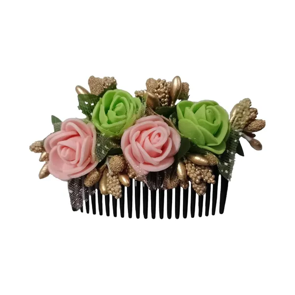 Peach_&_Green_Floral_Hair_Comb_Pin_Floral_For_Women_And_Girls_Hair
