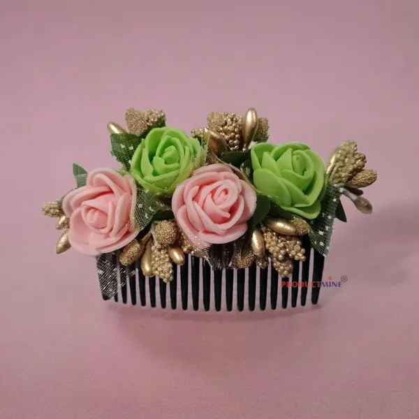 Peach_&_Green_Floral_Hair_Comb_Pin_Floral_For_Women_And_Girls_Hair