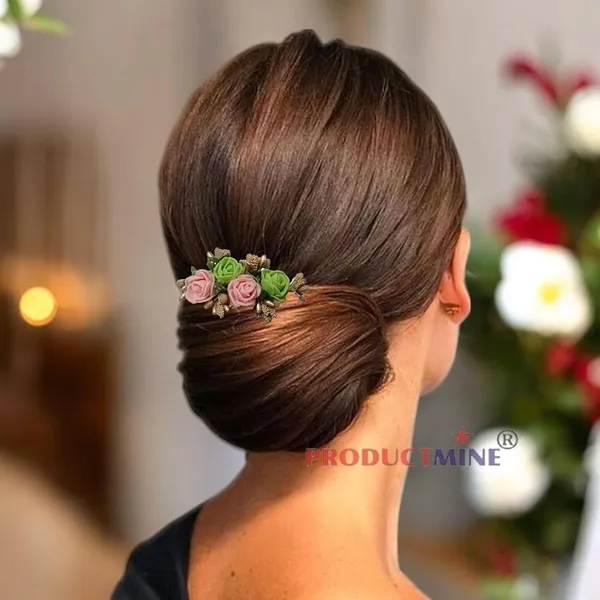Peach_&_Green_Floral_Hair_Comb_Pin_Floral_For_Women_And_Girls_Hair