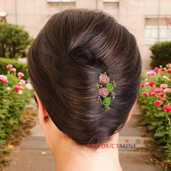 Peach_&_Green_Floral_Hair_Comb_Pin_Floral_For_Women_And_Girls_Hair