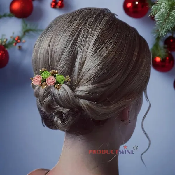 Peach_&_Green_Floral_Hair_Comb_Pin_Floral_For_Women_And_Girls_Hair