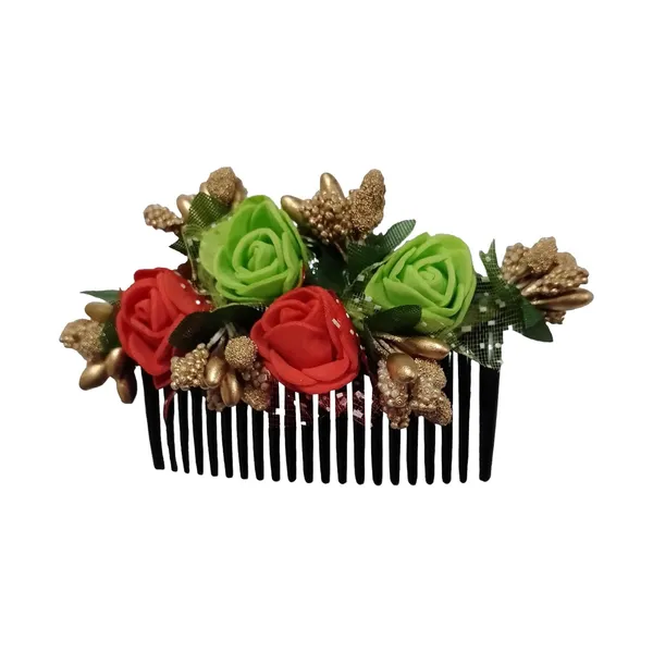 Red_&_Green_Floral_Hair_Comb_Pin_Floral_For_Women_And_Girls_Hair