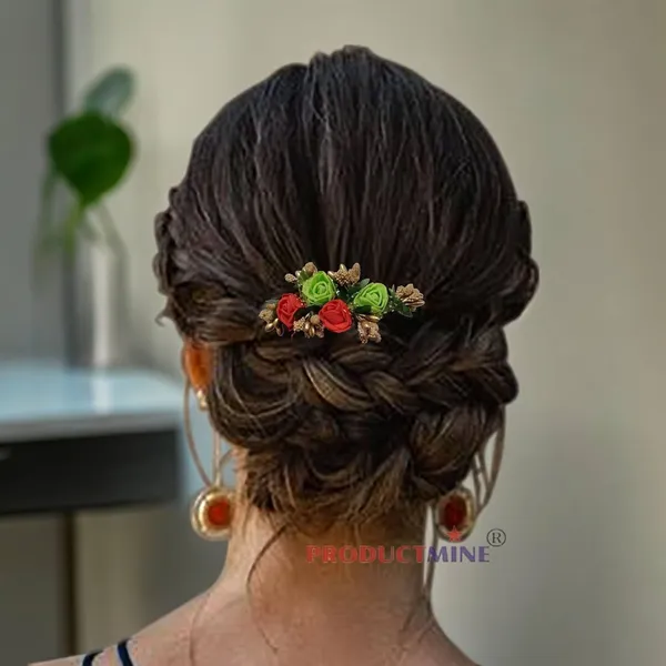 Red_&_Green_Floral_Hair_Comb_Pin_Floral_For_Women_And_Girls_Hair