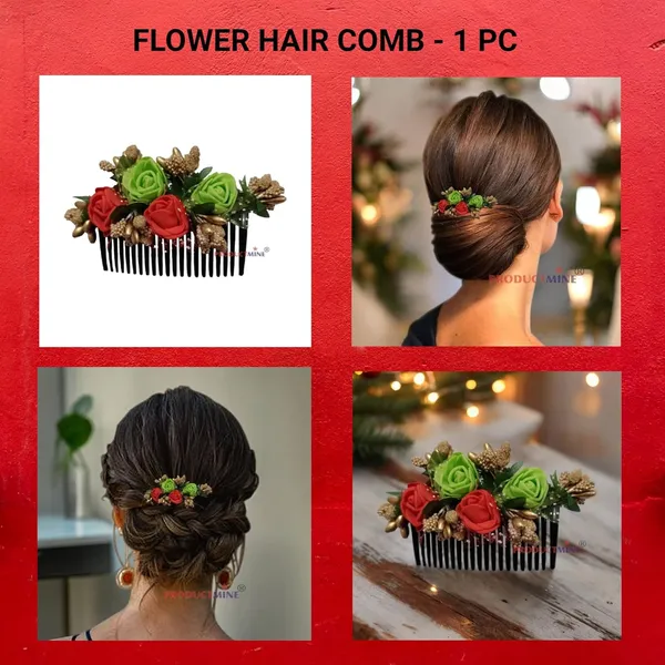 Red_&_Green_Floral_Hair_Comb_Pin_Floral_For_Women_And_Girls_Hair