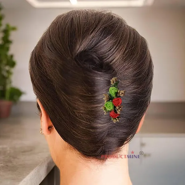 Red_&_Green_Floral_Hair_Comb_Pin_Floral_For_Women_And_Girls_Hair