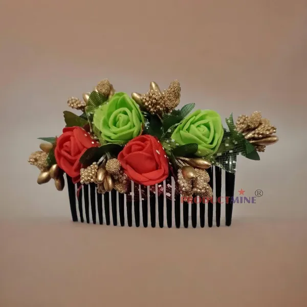 Red_&_Green_Floral_Hair_Comb_Pin_Floral_For_Women_And_Girls_Hair